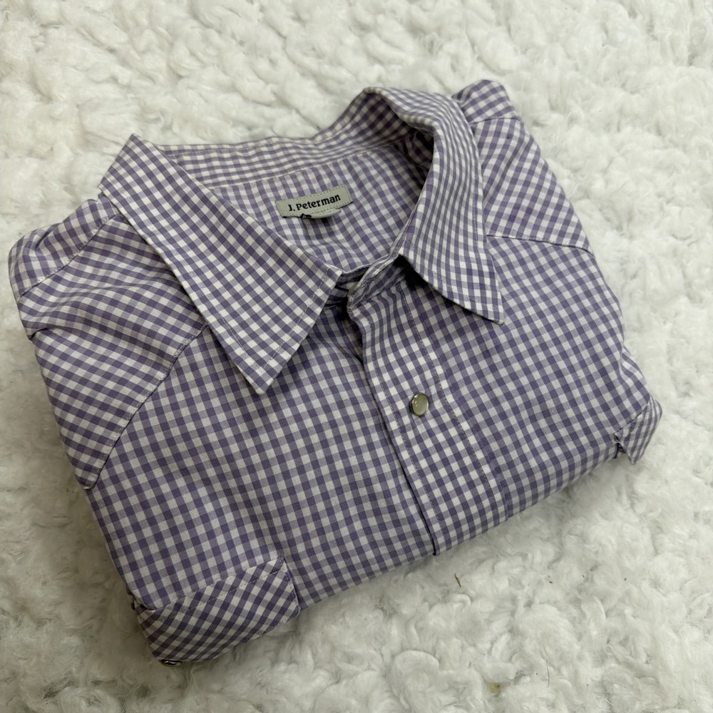 J. Peterman Western Shirt Long Sleeve Cowboy 2XL XXL Lavender Gingham Check Rare